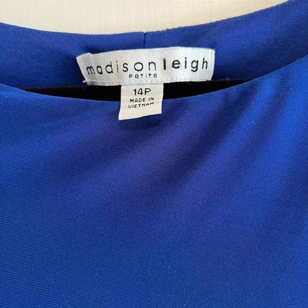 Cobalt Royal Blue Cap Sleeve Tie Waist Stretchy Mini Dress Size 14 Petite - Picture 2 of 7